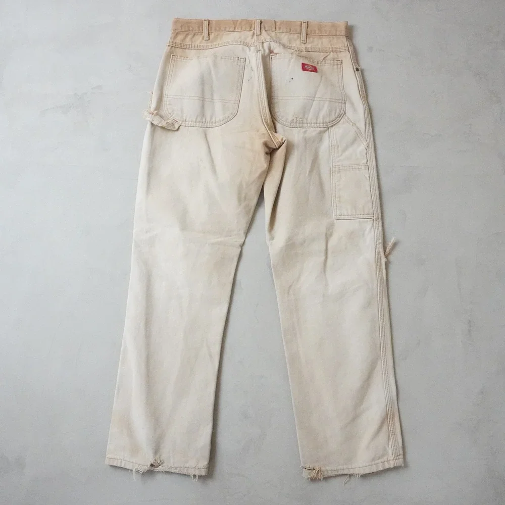 Vintage Dickies Carpenter Pants 32x32 Mens Tan Thrashed Distressed Sun Faded